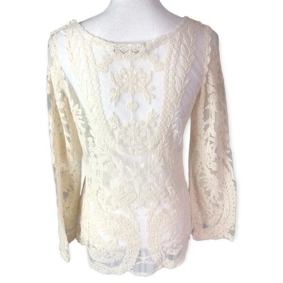 You Are Not Alone Ivory Lace Crochet Mesh Long Sleeve Top - Picture 5 of 7